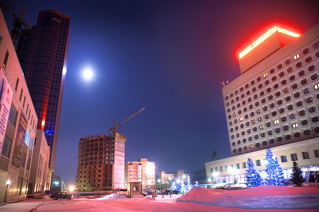 Город Новосибирск - Гостиница Сибирь - Виды ночного Новосибирска