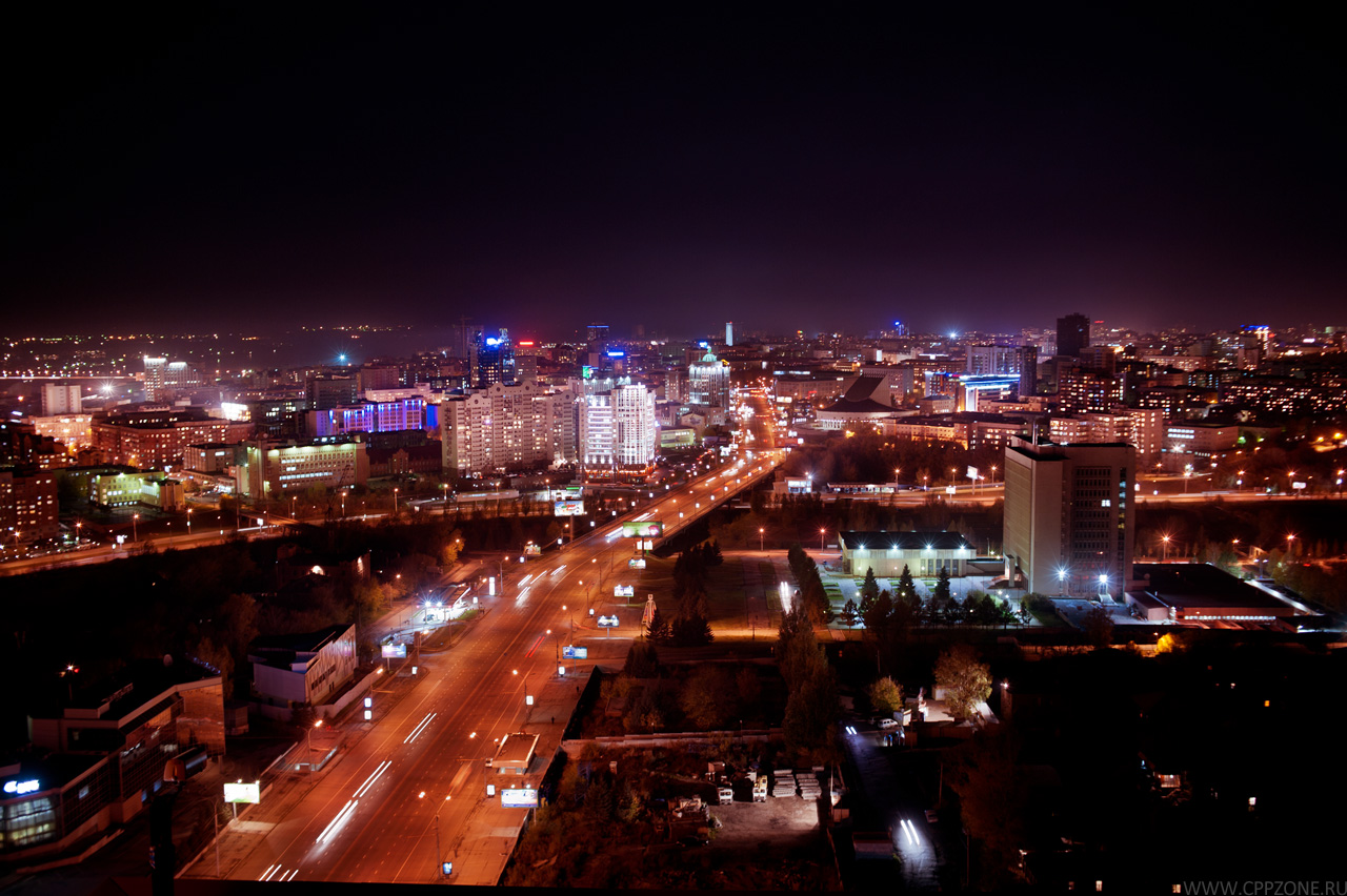 Город Новосибирск - Вид с крыши Бахетле (Короны) на Октябрьскую магистраль - Фотографии ночного Новосибирска