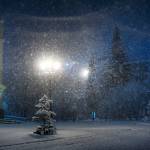Город Новосибирск - Ночная сказка - Снегопад у Красного факела